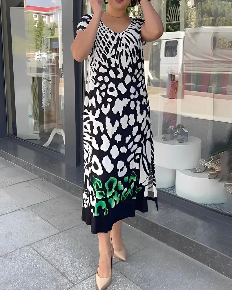 Robe femme midi décontractée à imprimé graphique moderne