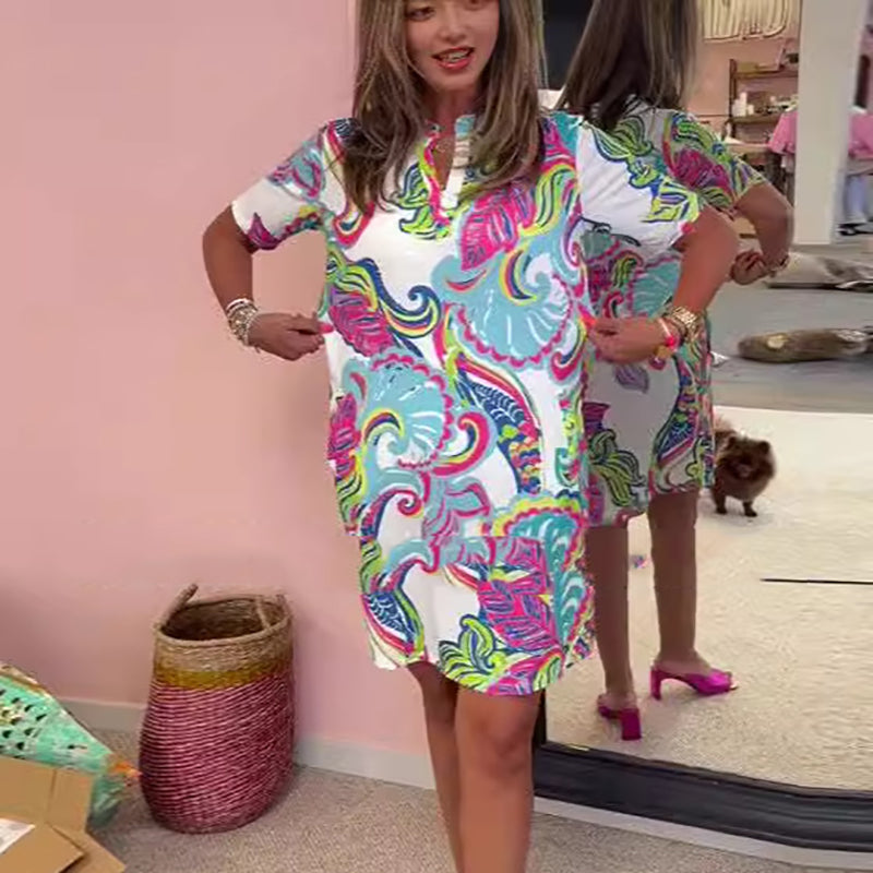 Robe Femme Imprimée Colorée à Décolleté en V