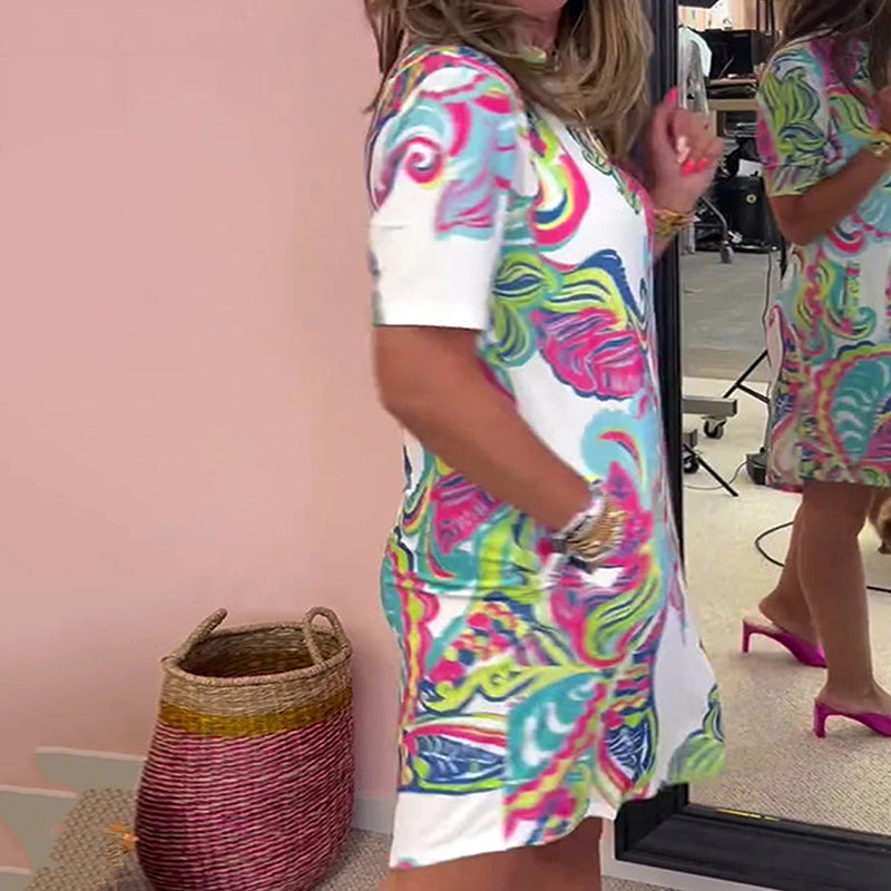 Robe Femme Imprimée Colorée à Décolleté en V