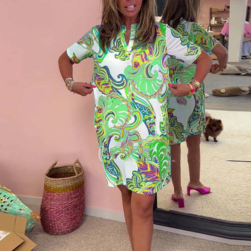 Robe Femme Imprimée Colorée à Décolleté en V