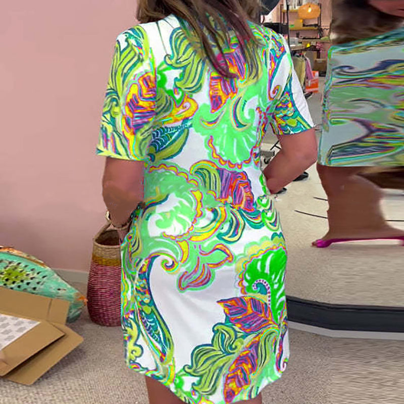 Robe Femme Imprimée Colorée à Décolleté en V