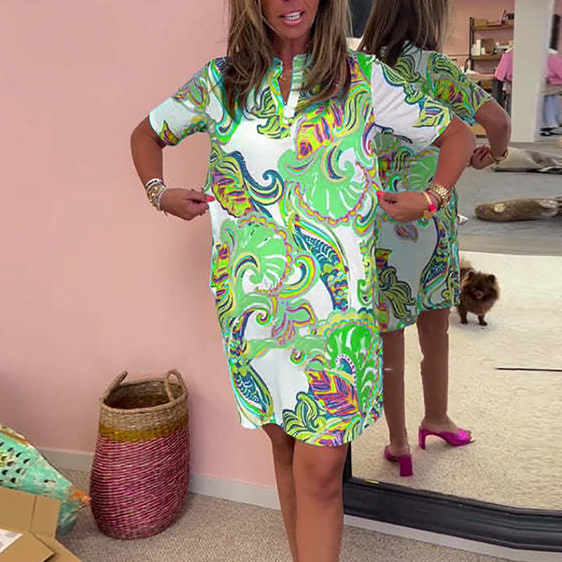 Robe Femme Imprimée Colorée à Décolleté en V