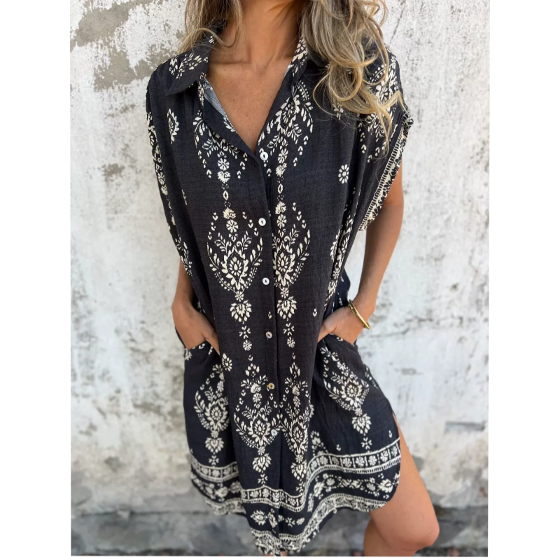 Robe Femme Ample Imprimée Avec Poches Coupe Fluide Été