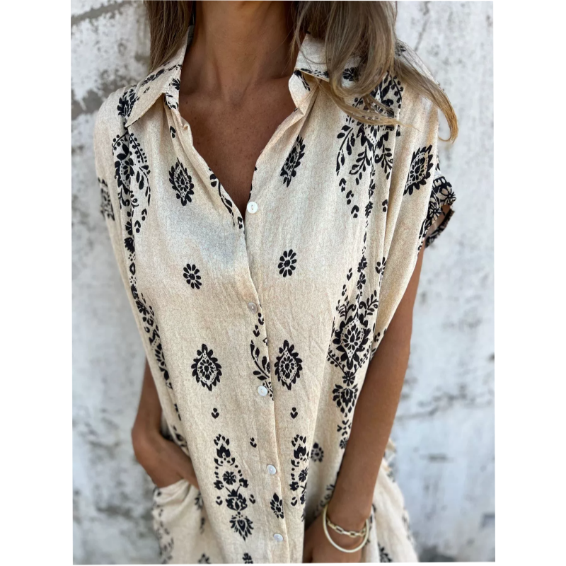 Robe Femme Ample Imprimée Avec Poches Coupe Fluide Été