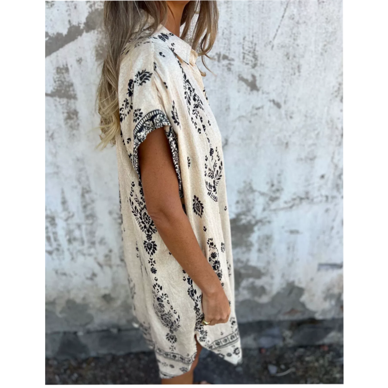 Robe Femme Ample Imprimée Avec Poches Coupe Fluide Été