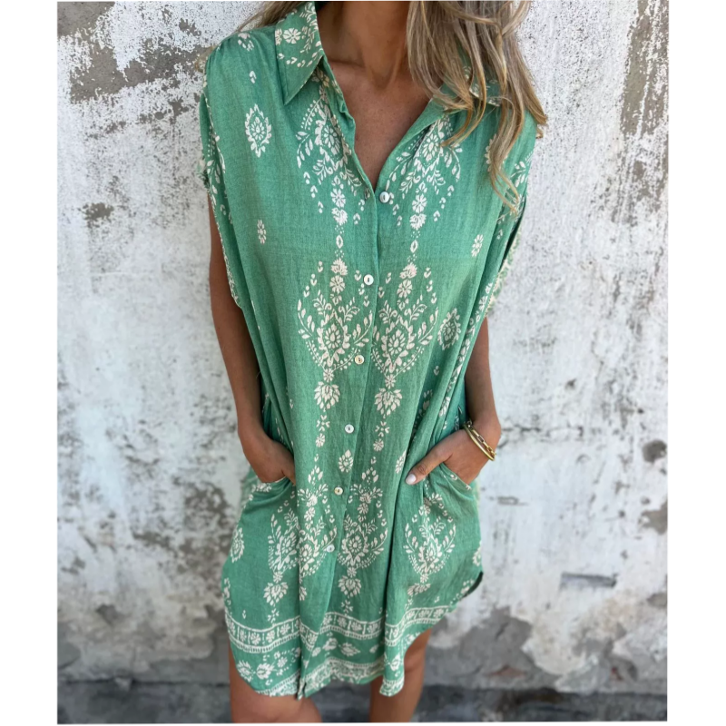 Robe Femme Ample Imprimée Avec Poches Coupe Fluide Été