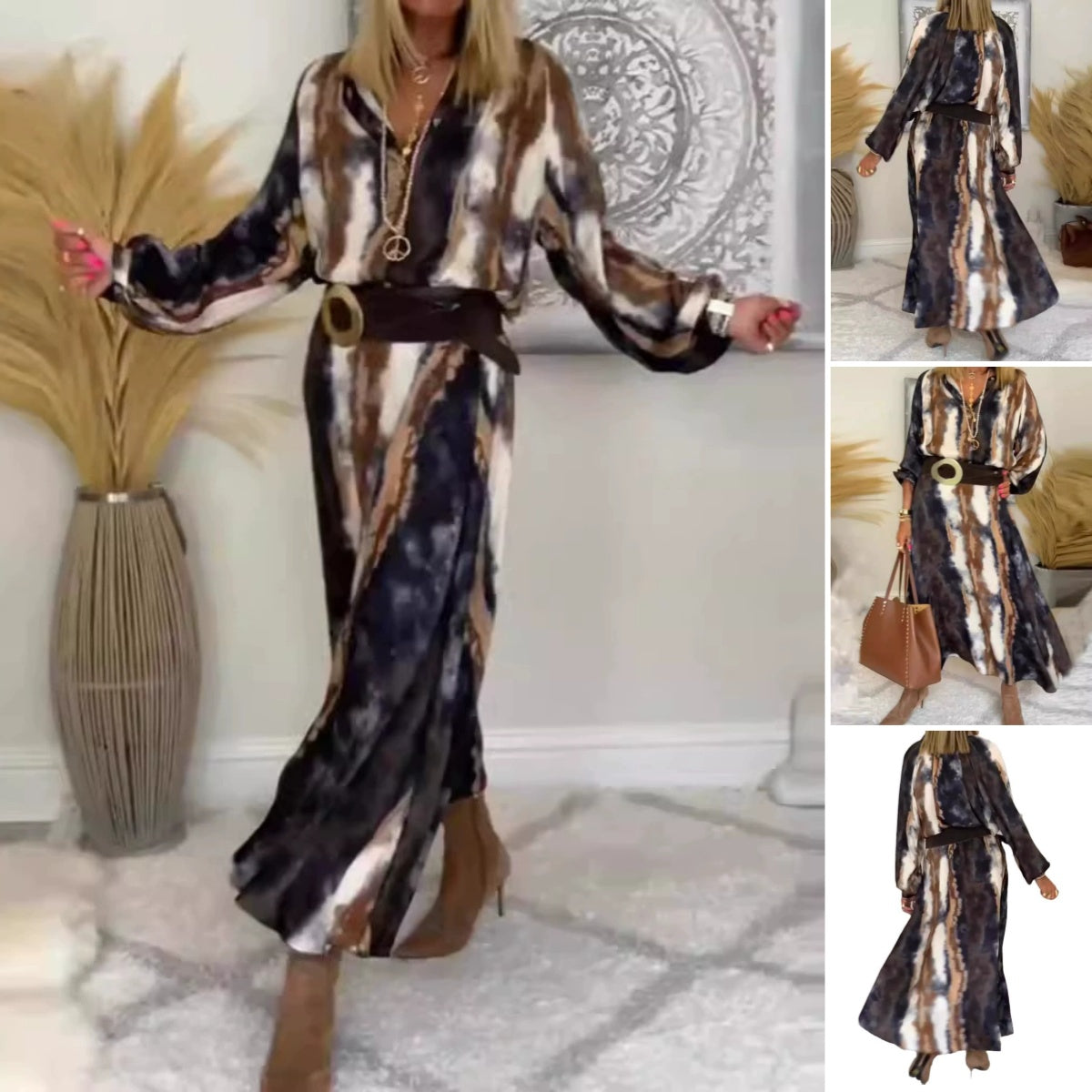 Robe Femme Longue Tie Dye Coupe Fluide Bohème Élégante