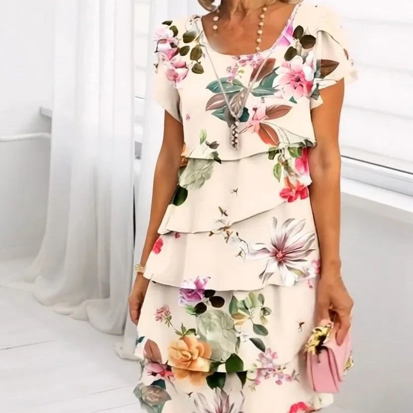 Robe Fleurie Femme Coupe Fluide à Volants Tissu Léger pour Quotidien & Occasions