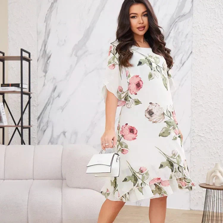 Robe Femme Mousseline Imprimée Coupe A Fluide Élégante Été