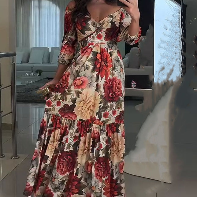 Robe Femme Longue Fleurie Col V Coupe Fluide Élégante Été