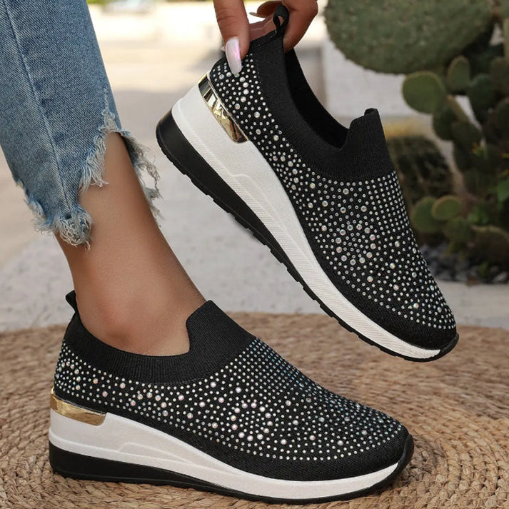 Ballerines pour femmes avec strass et semelle compensée