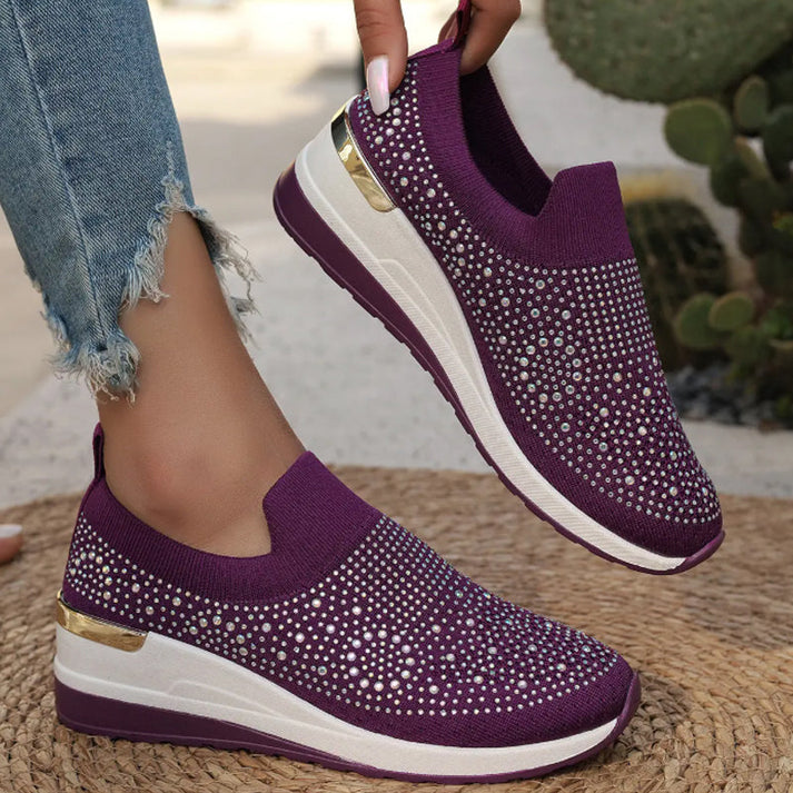Ballerines pour femmes avec strass et semelle compensée