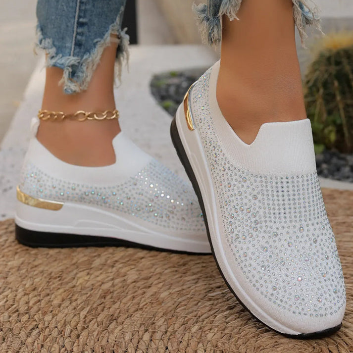 Ballerines pour femmes avec strass et semelle compensée