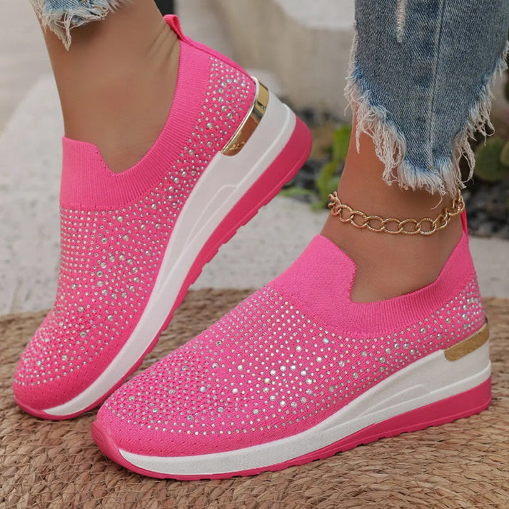 Ballerines pour femmes avec strass et semelle compensée