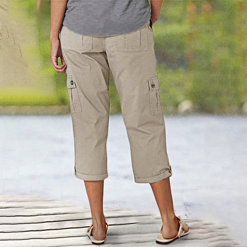 Pantalon cargo capri femme à poches multiples et coupe décontractée