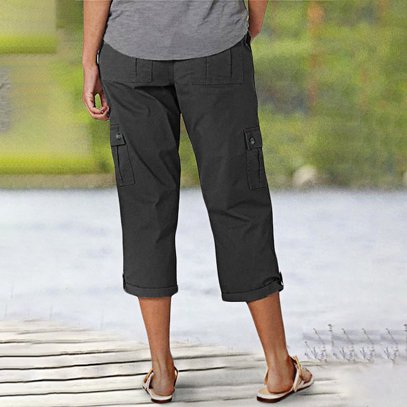 Pantalon cargo capri femme à poches multiples et coupe décontractée