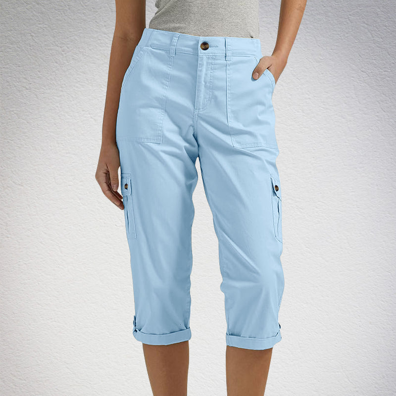 Pantalon cargo capri femme à poches multiples et coupe décontractée