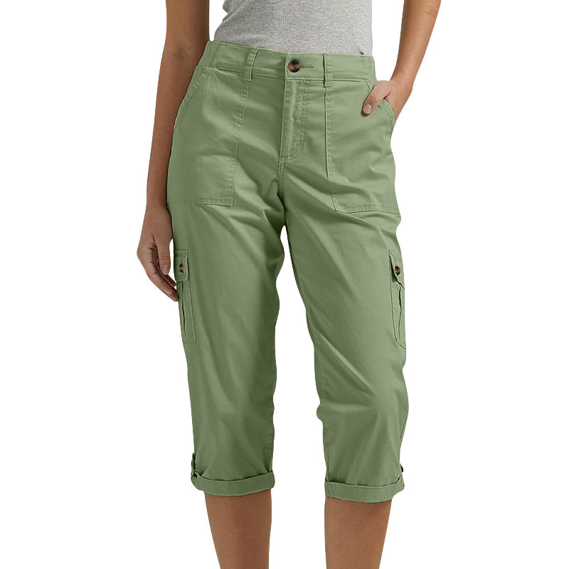 Pantalon cargo capri femme à poches multiples et coupe décontractée