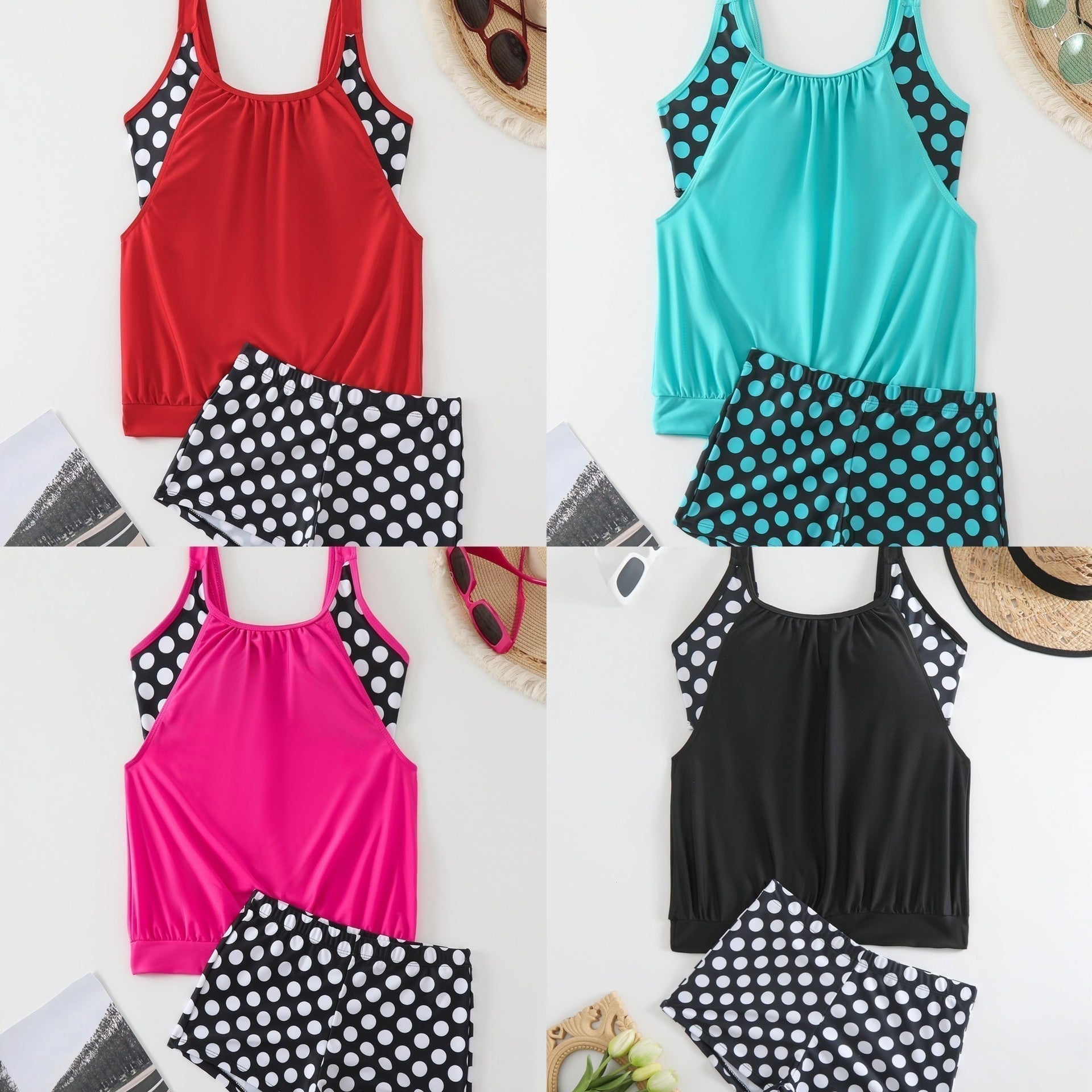 Maillot de Bain Femme 2 Pièces Taille Haute à Pois Style Rétro Été