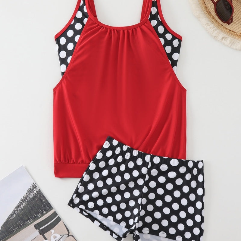 Maillot de Bain Femme 2 Pièces Taille Haute à Pois Style Rétro Été