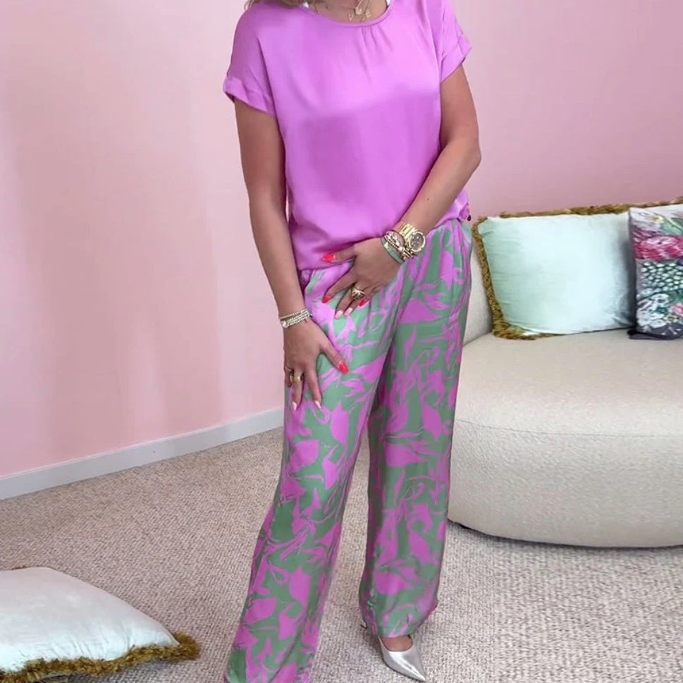 Ensemble Femme 2 Pièces Top et Pantalon Large Imprimé pour Style Chic Confortable
