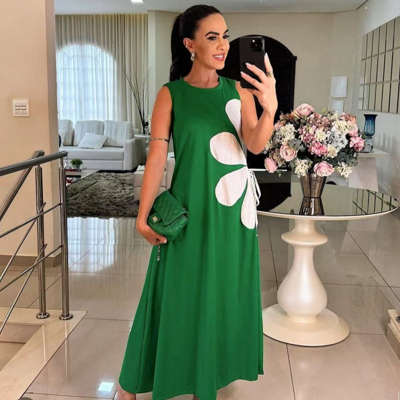 Robe Longue Femme Sans Manches Imprimé Floral Coupe Fluide Été