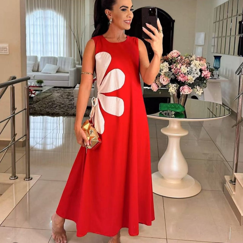 Robe Longue Femme Sans Manches Imprimé Floral Coupe Fluide Été