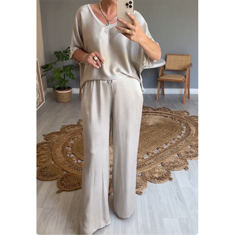 Ensemble Femme Satiné Coupe Ample Taille Élastique Chic