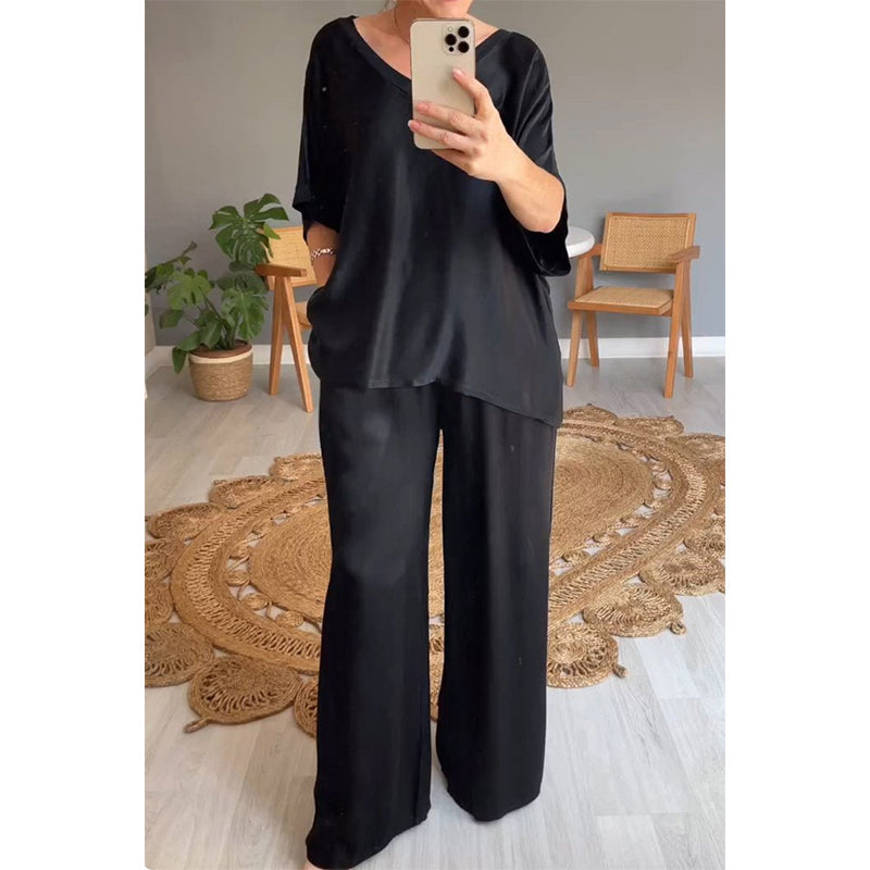 Ensemble Femme Satiné Coupe Ample Taille Élastique Chic