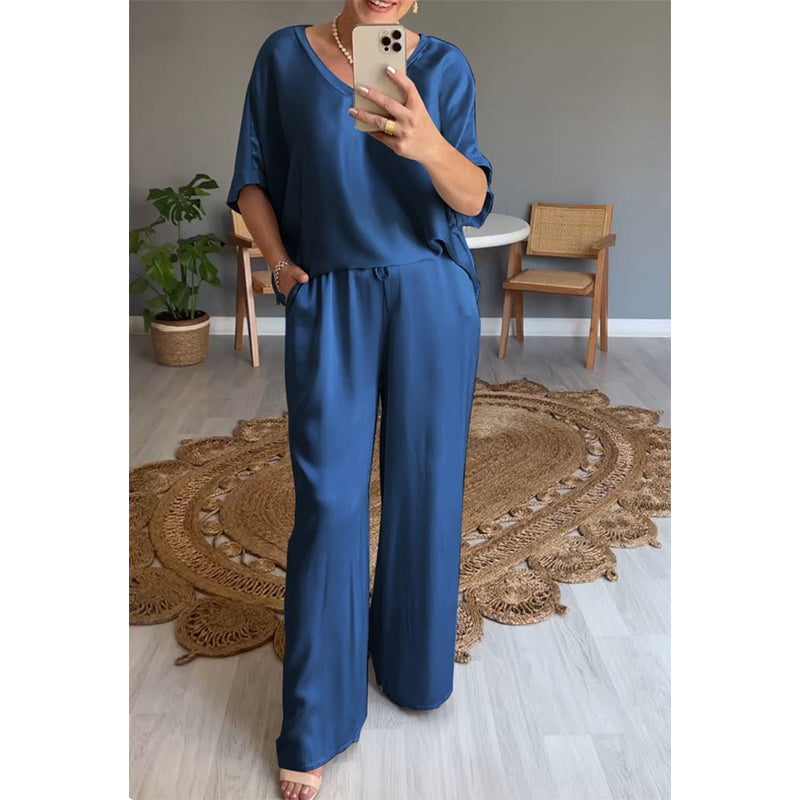 Ensemble Femme Satiné Coupe Ample Taille Élastique Chic