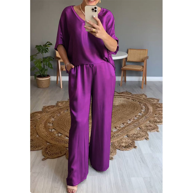 Ensemble Femme Satiné Coupe Ample Taille Élastique Chic
