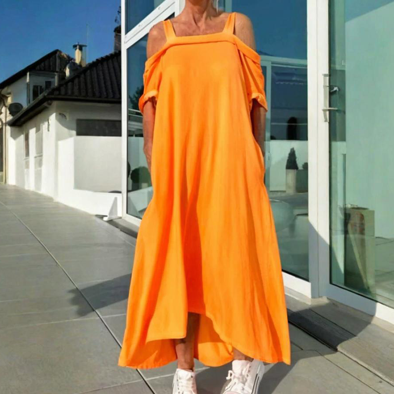 Robe Femme Maxi Épaules Dénudées Coupe Ample Fluide Style Été