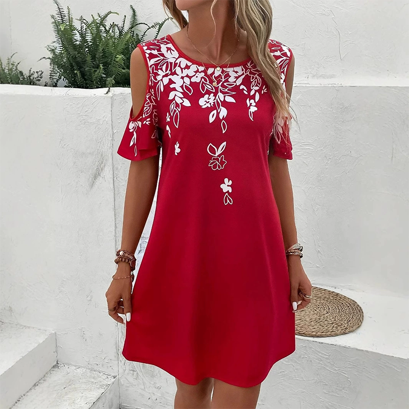 Robe Midi Femme Imprimé Floral Coupe Ample Manches Découpées Été