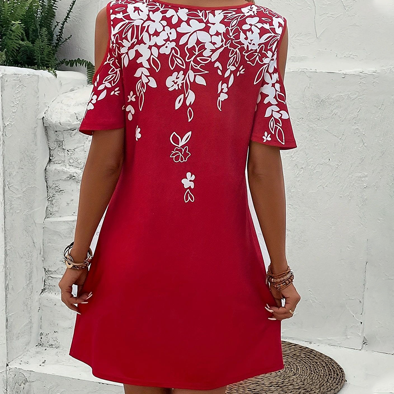 Robe Midi Femme Imprimé Floral Coupe Ample Manches Découpées Été