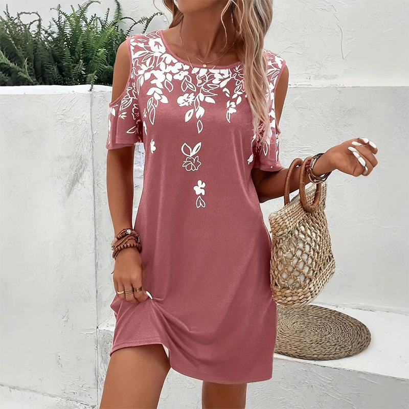 Robe Midi Femme Imprimé Floral Coupe Ample Manches Découpées Été