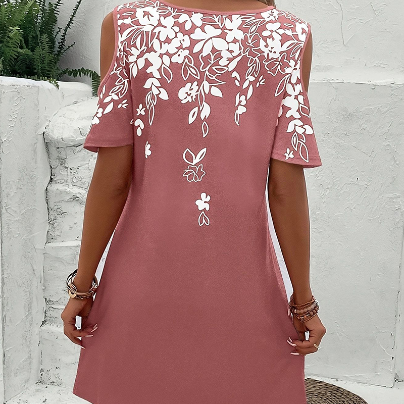 Robe Midi Femme Imprimé Floral Coupe Ample Manches Découpées Été