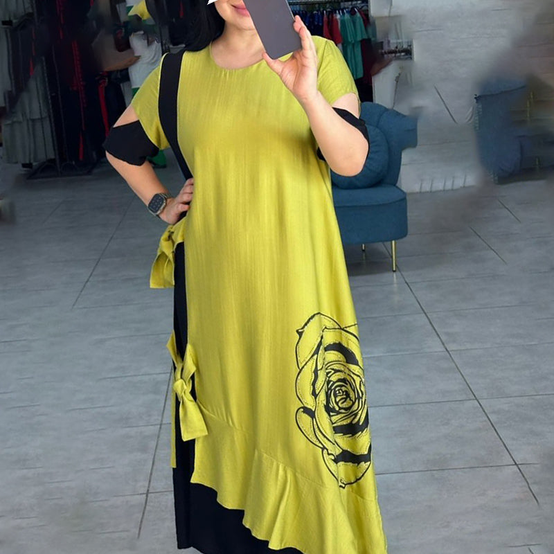 Robe Longue Femme Fluide à Blocs de Couleur Coupe Ample Style Élégant
