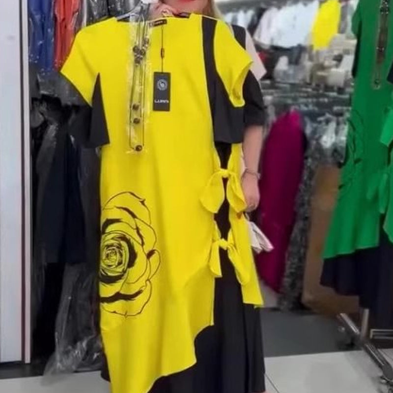 Robe Longue Femme Fluide à Blocs de Couleur Coupe Ample Style Élégant