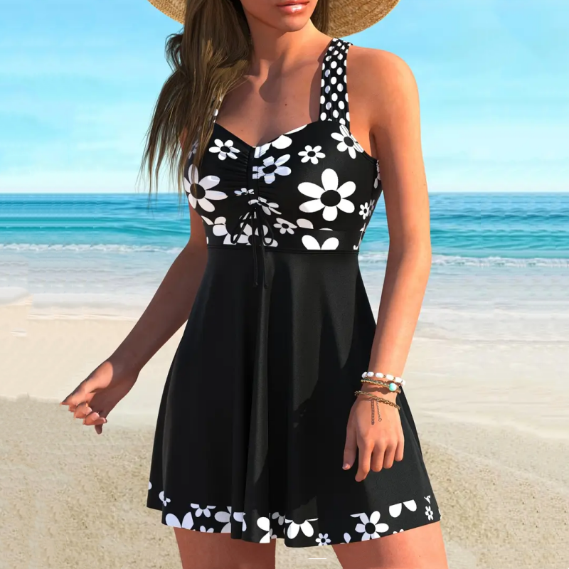 Ensemble Maillot de Bain Femme Robe & Short Intégré Taille Haute Élégant Gainant