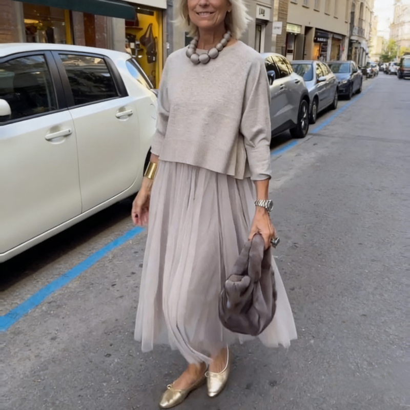 Ensemble femme deux pièces avec robe longue fluide
