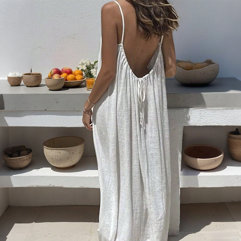 Robe maxi femme dos ouvert à bretelles spaghetti