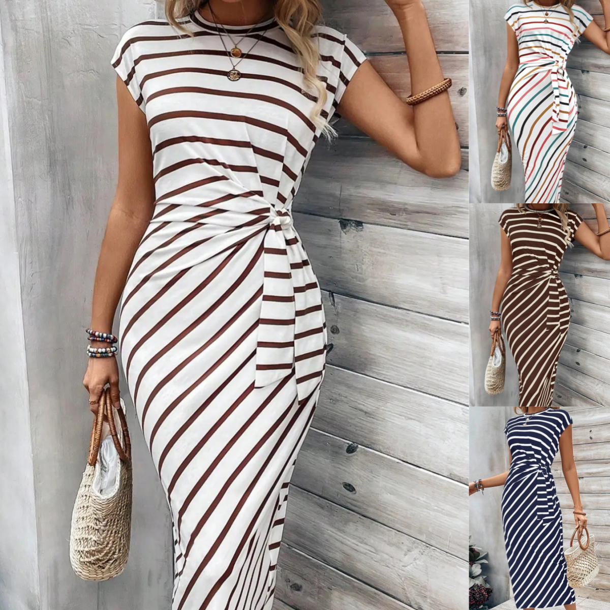 Robe longue femme imprimé léopard avec détail noué à la taille