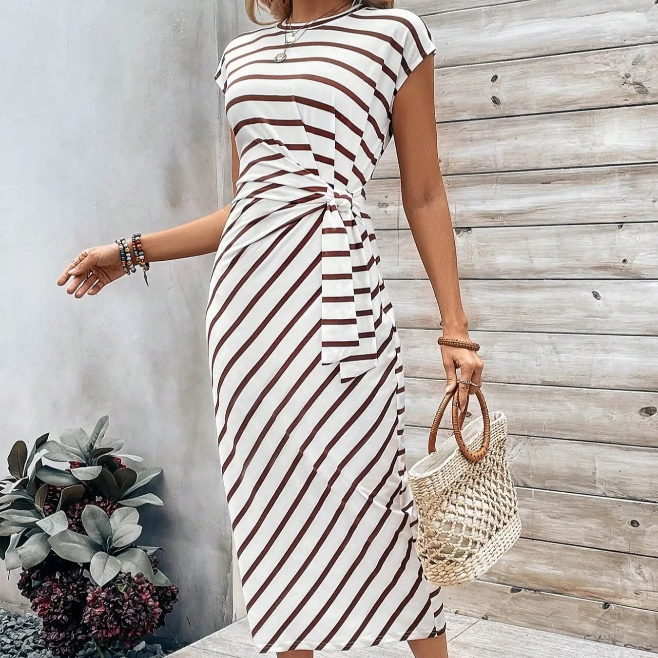 Robe longue femme imprimé léopard avec détail noué à la taille