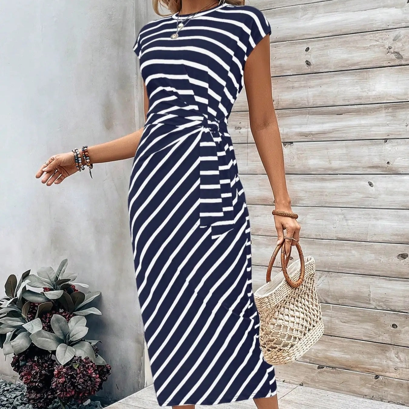 Robe longue femme imprimé léopard avec détail noué à la taille