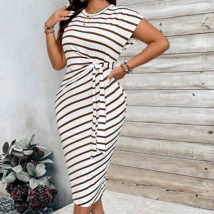 Robe longue femme imprimé léopard avec détail noué à la taille