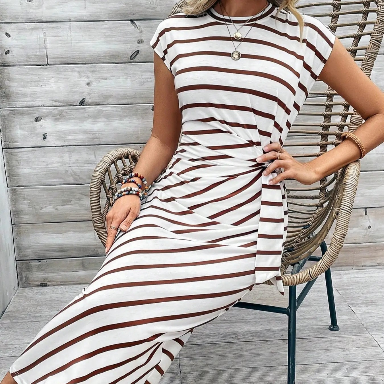 Robe longue femme imprimé léopard avec détail noué à la taille