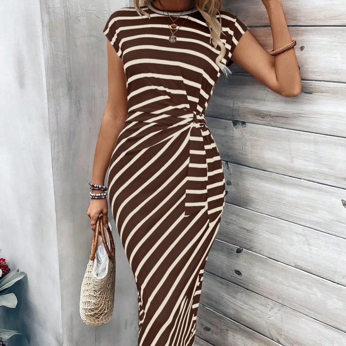 Robe longue femme imprimé léopard avec détail noué à la taille