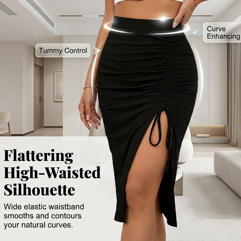 Jupe femme taille haute froncée avec fente ajustable