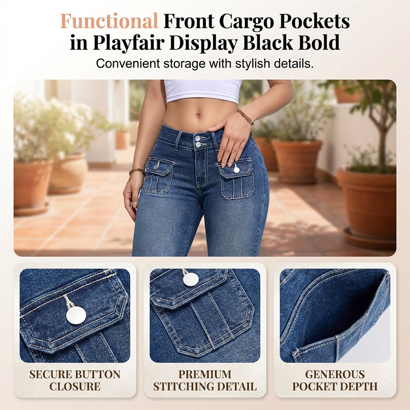 Pantalon Capri Femme Denim Stretch Ajusté Taille Mi-Haute