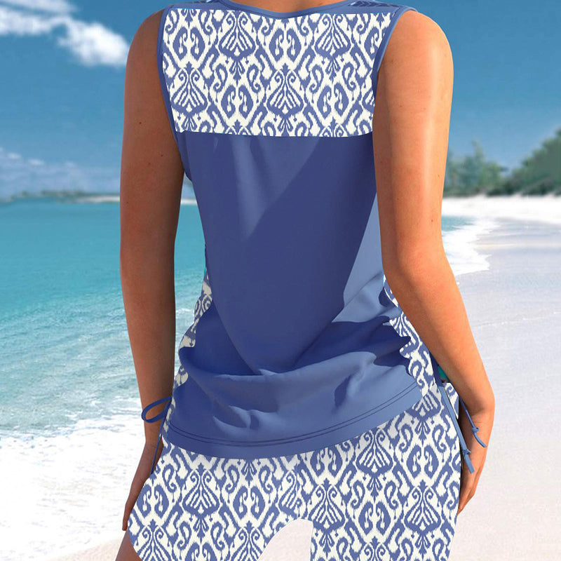 Tankini Femme Deux Pièces Col V Imprimé Géométrique